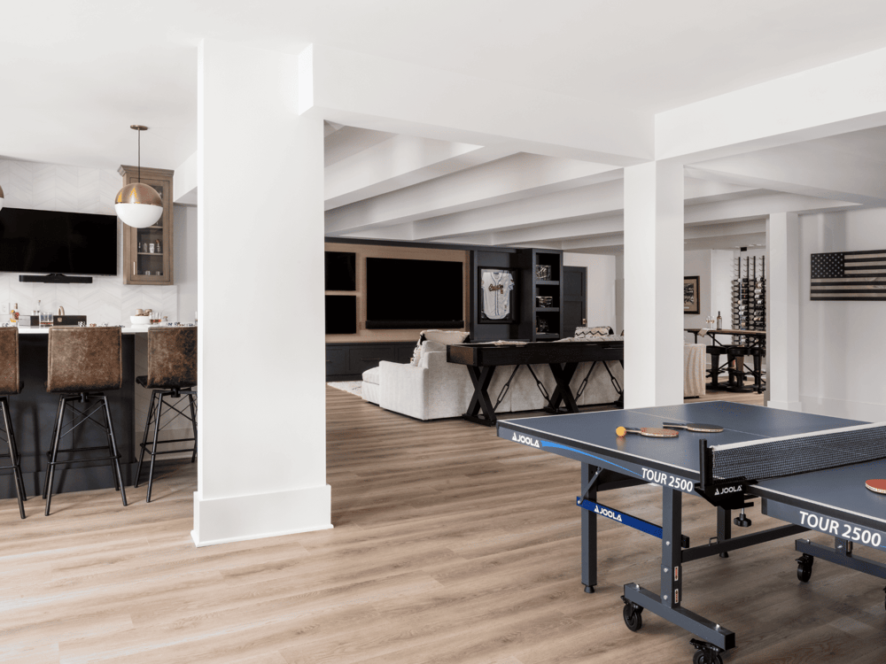 Basement Remodel in DC with Bar and Living Room