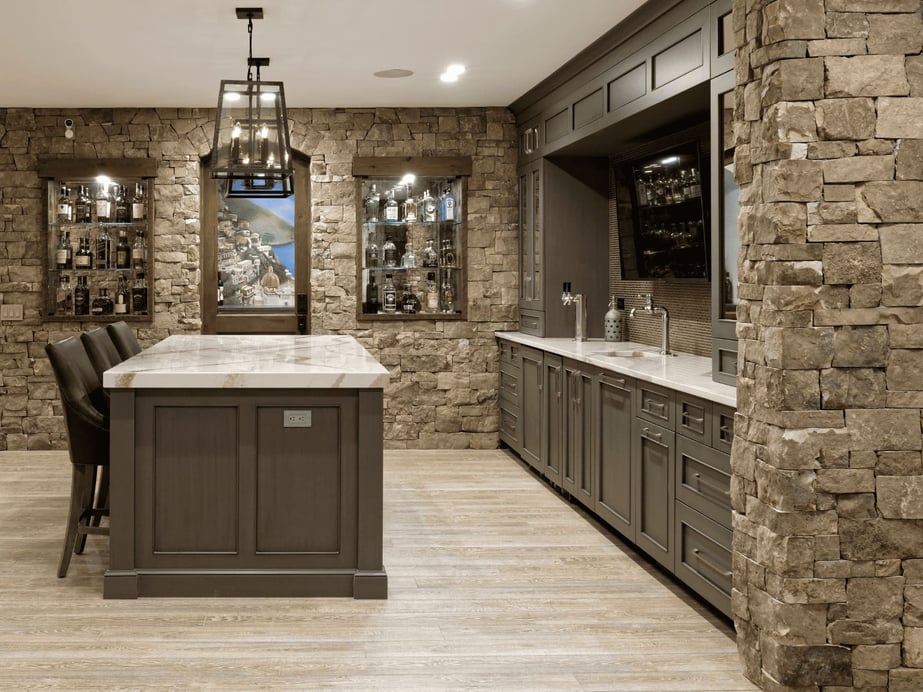 Basement Bar with Sink and Island in DC