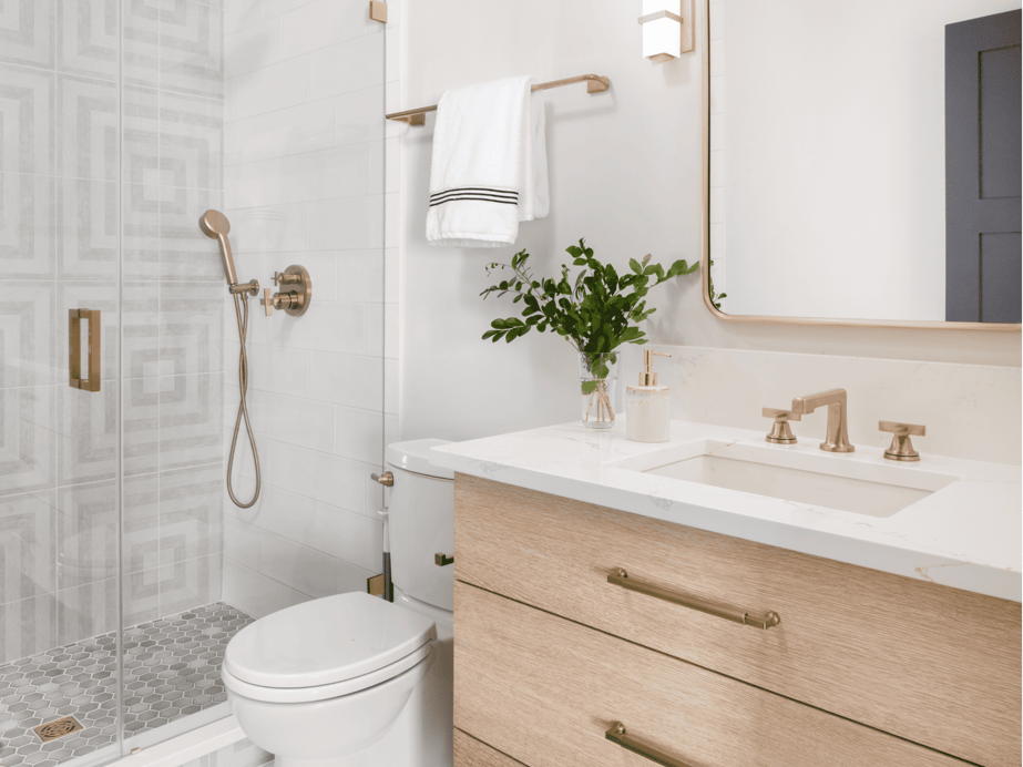 DC Metro Area - Remodeled Bathroom - White & Gold Finishes - Metro Building & Remodeling Group